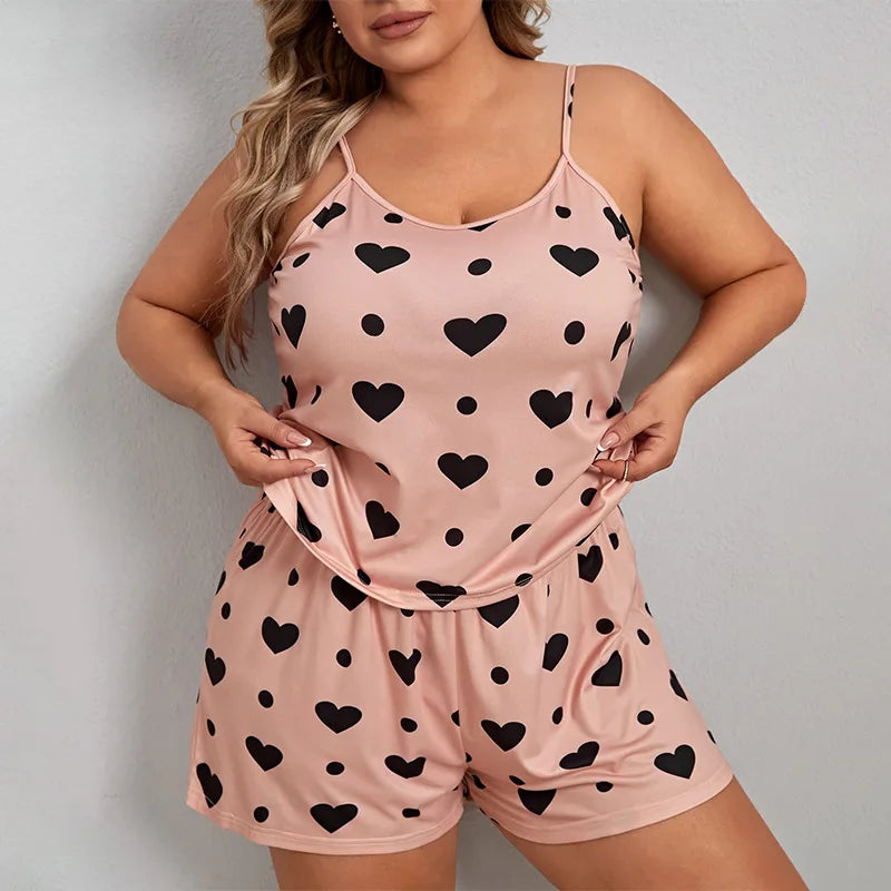 Lady Summer Chemise Pajamas Suit Night Outfit Big Size 4XL 5XL Sexy Women Love Print Soft Nightwear New Sleepwear Cami&shorts
