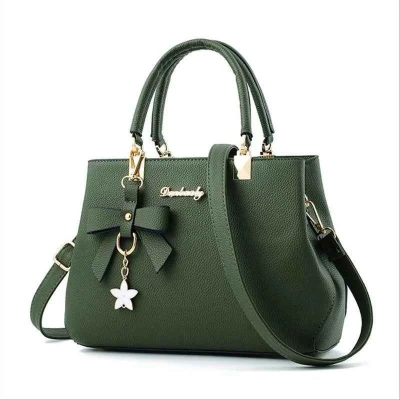 Yogodlns Elegant Women Messenger Bags with flower pendant Office Ladies Totes Pure Leather Handbag for female Crossbody Shoulder