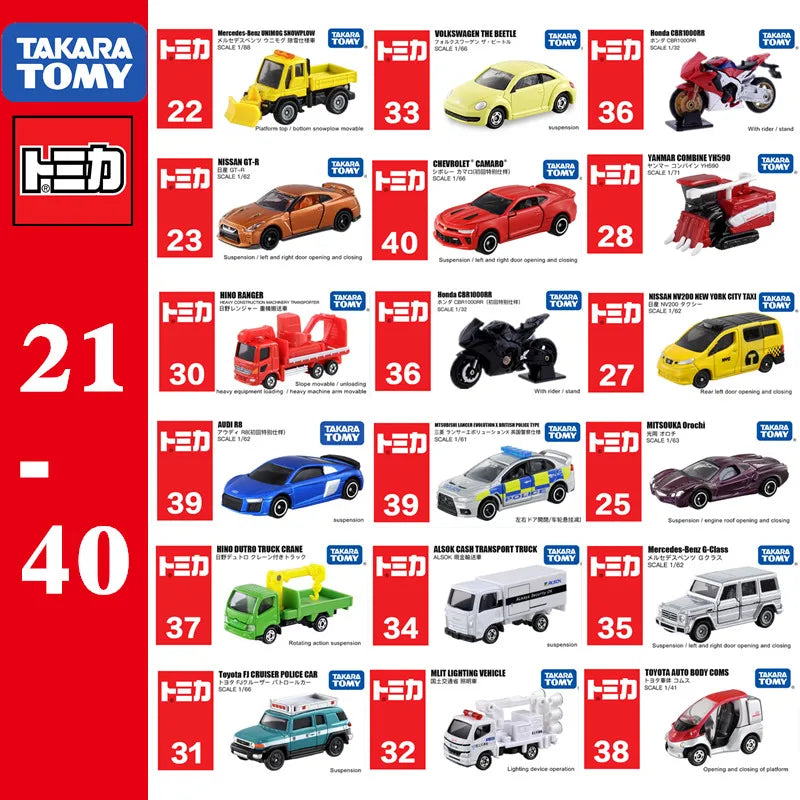 Takara Tomy Tomica No.21-No.40 Toyota Hilux 1/70 Diecast Metal Diecast Automotive Model Ornaments Cas Toys Gift Decorations