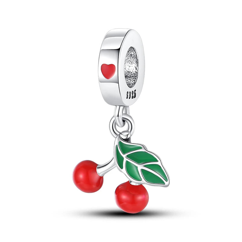 New 925 Silver Color Strawberry Cherry Fruit Series Charms Beads Fit 3mm 925 Original Bracelets DIY Birthday Jewelry Gifts