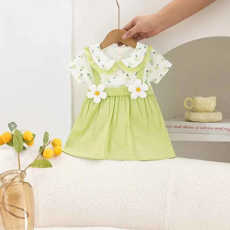 Baby Girl Dress Summer Small Floral Print Lace Lapel Cute Baby Girl Dress Summer Vacation Two Cute Baby Girl Dresses