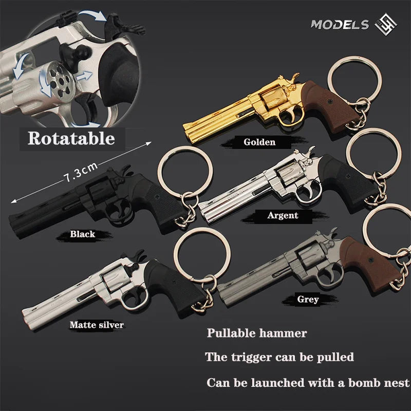7cm Detachable Colt 357 Revolver Metal Gun Keychain Model Military-themed Keyrings Car Keychain Fashionable Men Accessories