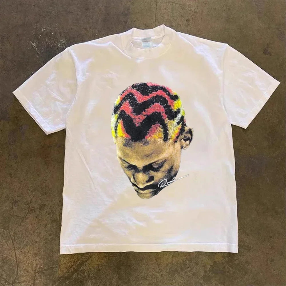 Fashion Men Women T-shirt Rodman American Street Big Head Crew Neck Short Sleeve Cotton T-Shirt Loose Street Wear Tops Clothing