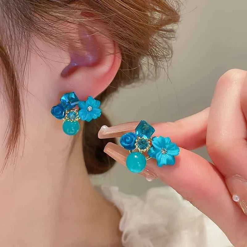 Colorful Flower Earrings Imitation Pearl Geometric Stud Earrings For Women Sweet Elegant Earrings For Party Banquet Jewelry Gift