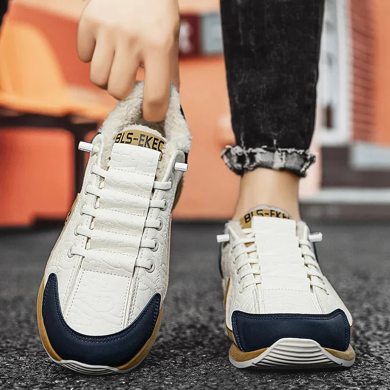 Winter Men's Shoes Casual Running Shoes Trendy Versatile Anti-Slip Sports Cotton Shoes with Plush for Warmth Wear-resistant
