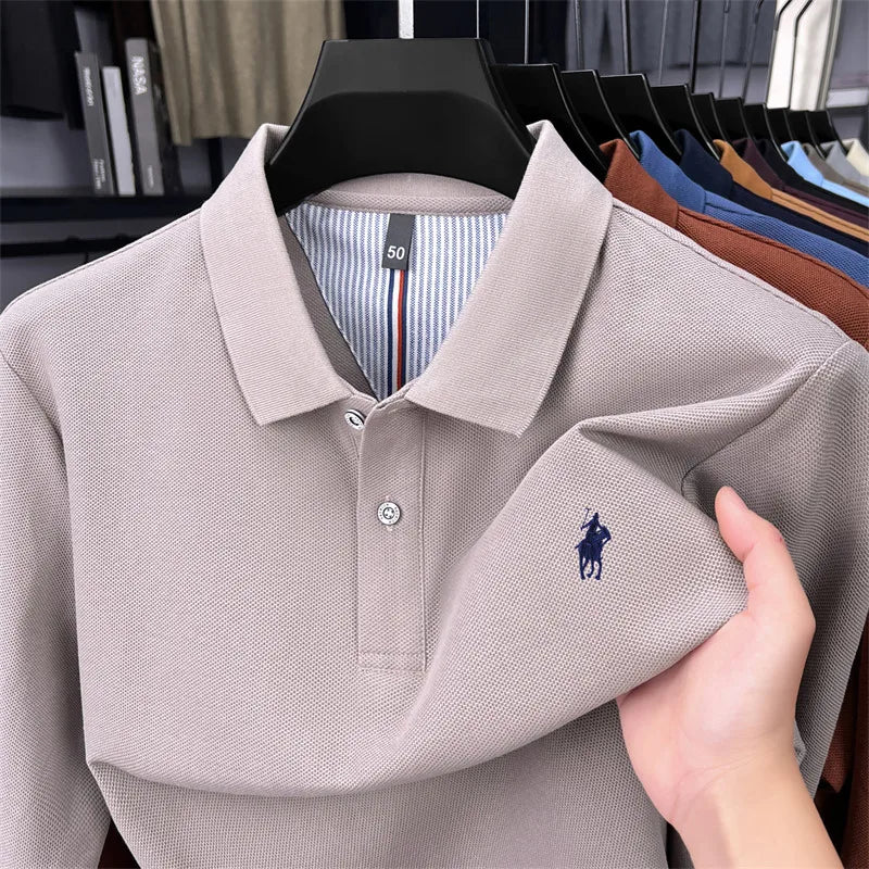 100% cotton high-end brand long sleeve polo shirt new Paul pony embroidery luxury comfort men's business leisure lapel T-shirt