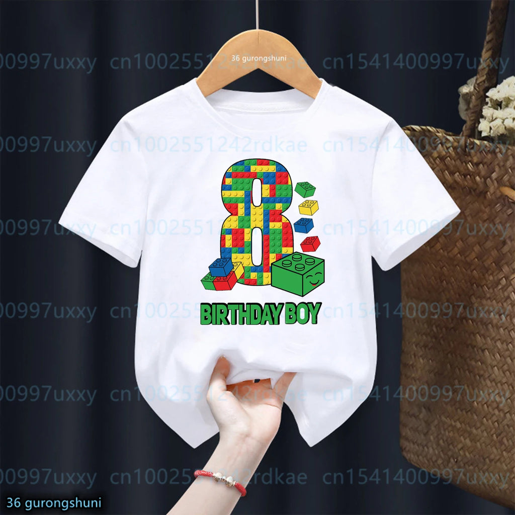 Building Blocks 1-10 Birthday Boys T-shirt Funny Block Graphic Print Toddler T-shirt Gifts kids Birthday Party Clothing T-shirt