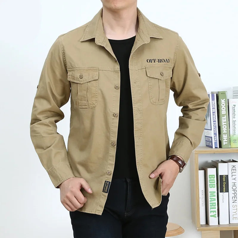Pure Cotton Men's Shirt Men Oversized Loose Long Sleeve Cargo Shirts Men Clothing High Quality Solid Plus Size Casual Shirt 6XL