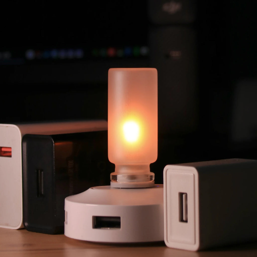 USB Flame Flickering LED Frosted Clear Glass Candle Night Light Simulated Flame for Car Home Room Laptop PC Festival Decoration
