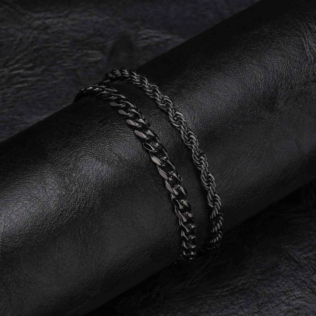 2pcs Men's Chain Bracelets,Stainless Steel Silver Gold Black Color Twist Rope Chain Wristband,Trendy Cuban Link Chains Gift