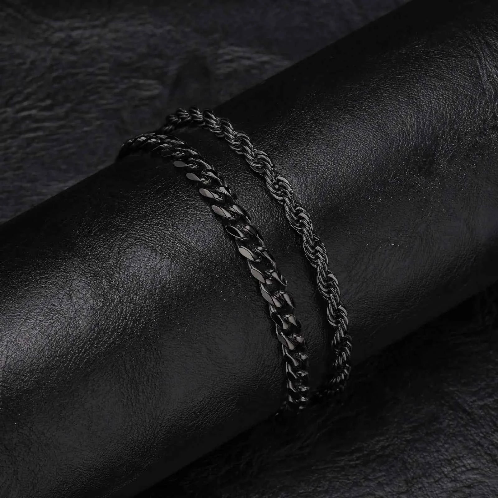2pcs Men's Chain Bracelets,Stainless Steel Silver Gold Black Color Twist Rope Chain Wristband,Trendy Cuban Link Chains Gift