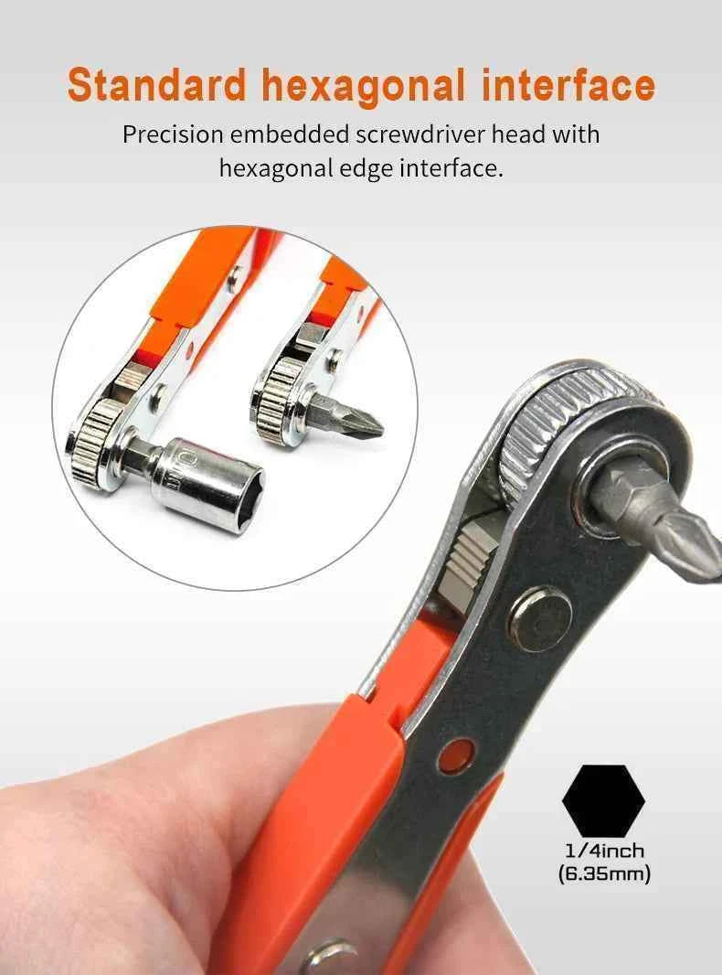Multifunctional Bidirectional Ratchet Screwdriver Right Angle Magnetic Wrench Cross Shaped Short Screw Orange Tool