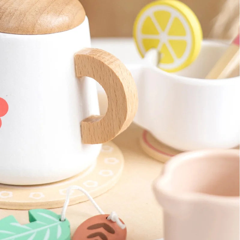 Kids Pretend Play Toys Popular Kids Kitchen Toys Realistic Wooden Tea Set Party Toy Set Children's Simulation Tea Set Gifts
