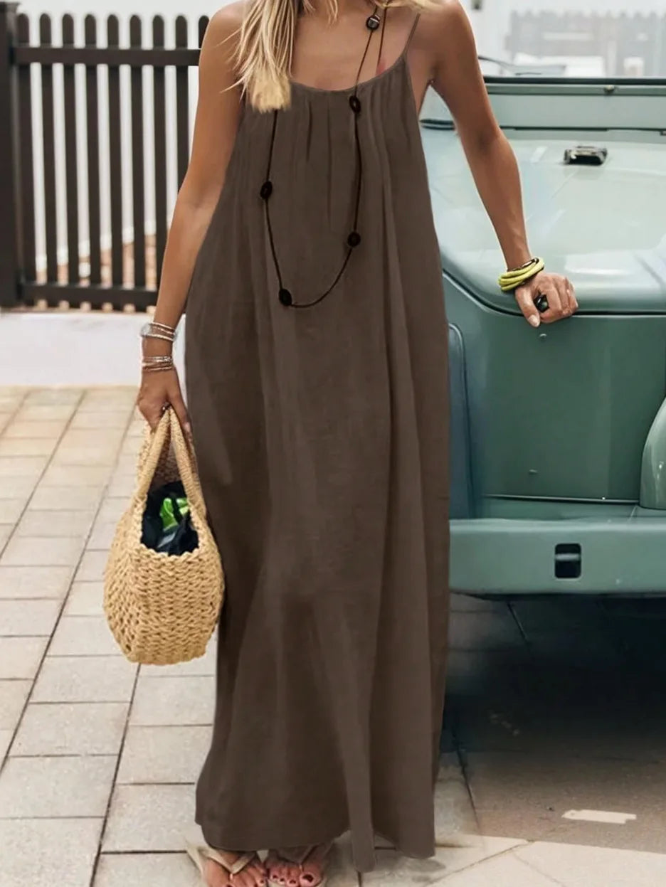 2026 Loose-Fit Spaghetti Strap Dress Women's Casual Homewear Summer Dress Solid-Color Vacation Cool Homewear