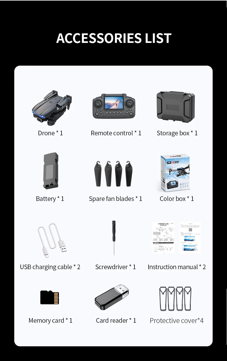 ZNLYRION RC Drone 4K Dual Camera  E99 PRO Optical Flow Obstacle Avoidance Foldable FPV Quadcopter Toy for Beginners