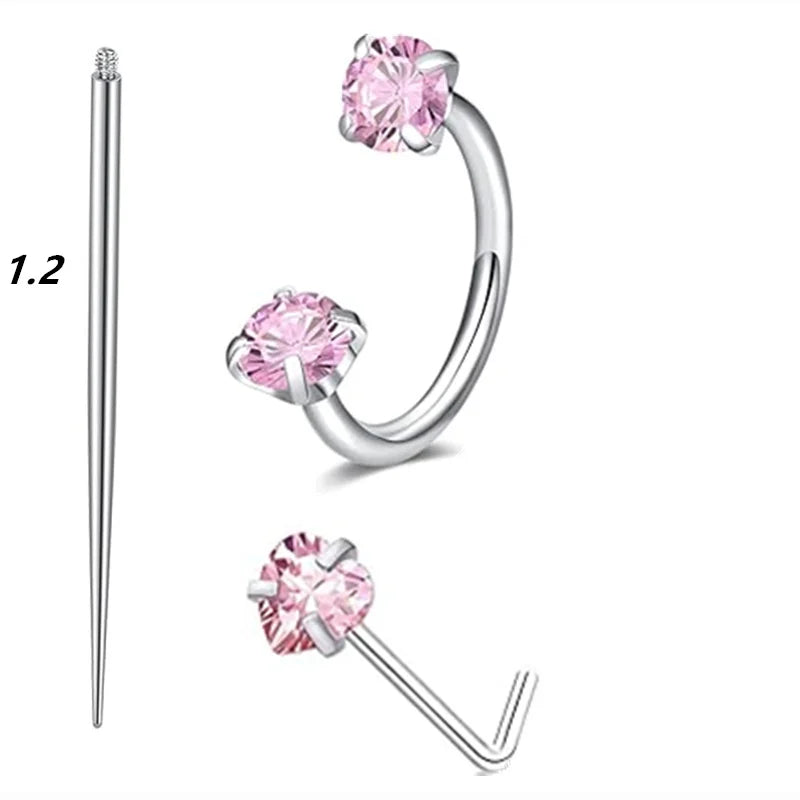 3PCSB Metal color Stainless Steel Nose Ring Set With CZ Studs & Horseshoe