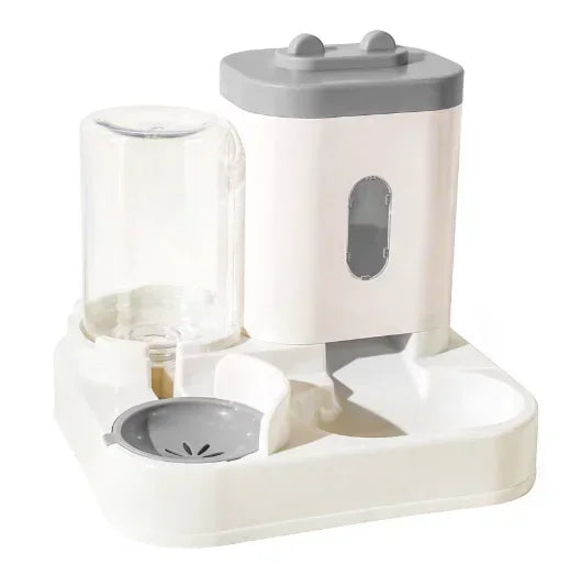 GRAY Color Cat Water Fountain Bowl with Food Dish – 2-in-1 Feeder