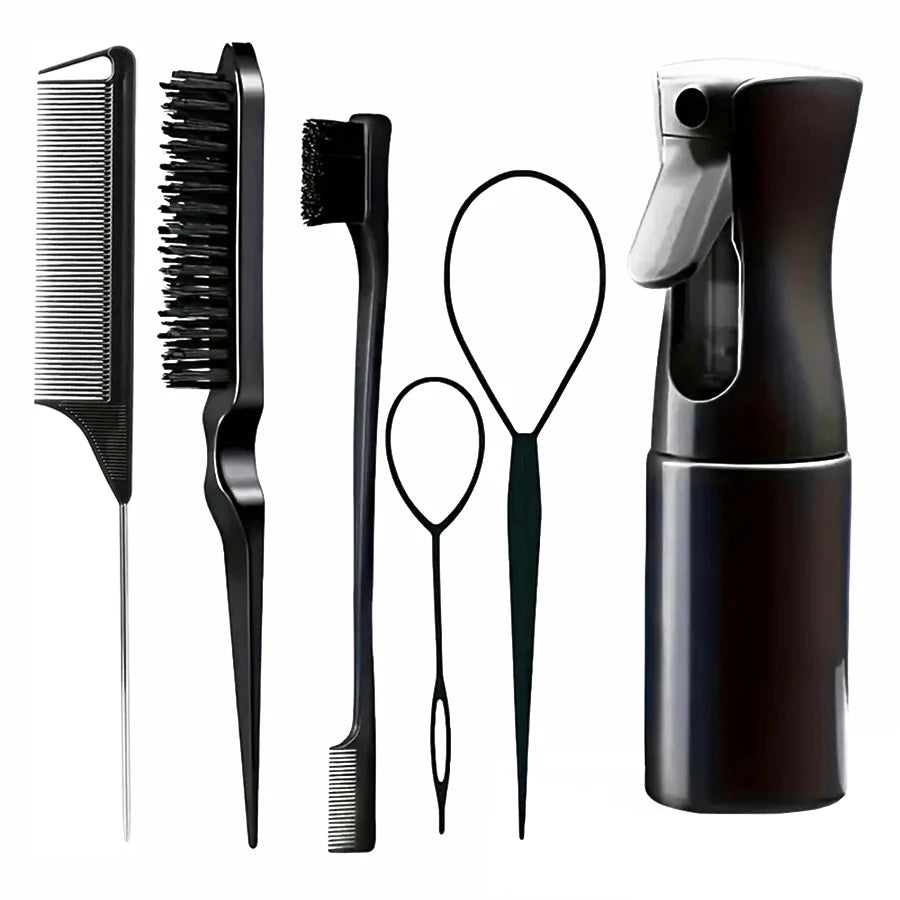 6 Pieces/set Of Hair Tools Set, Professional Hair Gel Spray Bottle, Edge Control Brush, Mouse Tail Comb, Knitting Tools