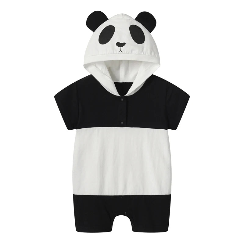 2024-04-11 Lioraitiin Summer Baby Boys Girls Panda Costume Short Sleeve Romper Cute Hooded Jumpsuit Cosplay Outfit