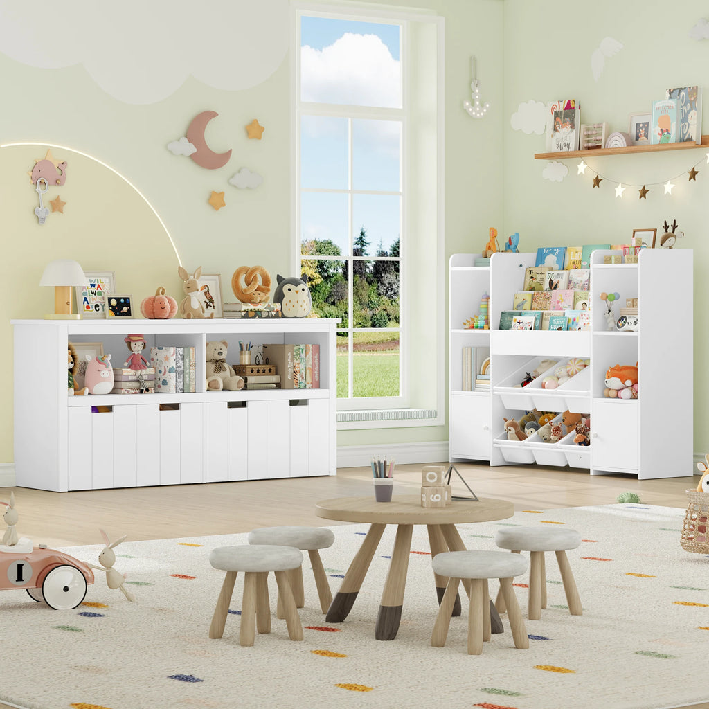 Getone Toy Storage Unit Children's Cabinet with 4 boxing on rolls Kid's room furniture Toys Storage Cabinet 120x33x61.5 cm White