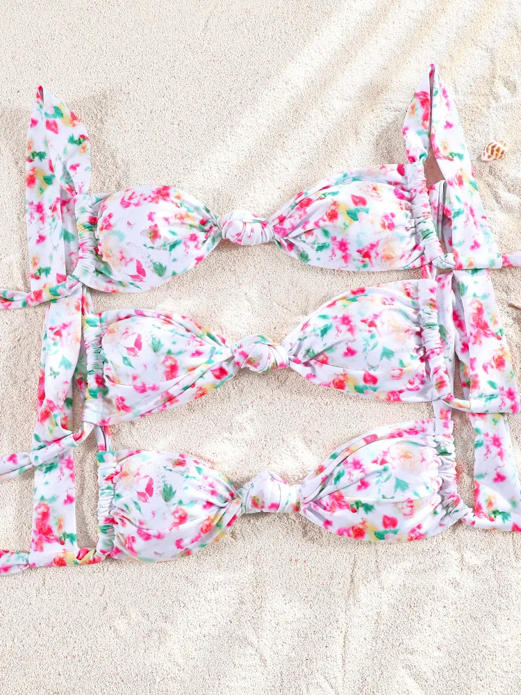 ZRTAK Push Up Bikinis Set Two Piece Suit Women Swimsuit 2026 Bathing Suit Sexy Bikini Swimwear Print Beachwear Tied Biquinis
