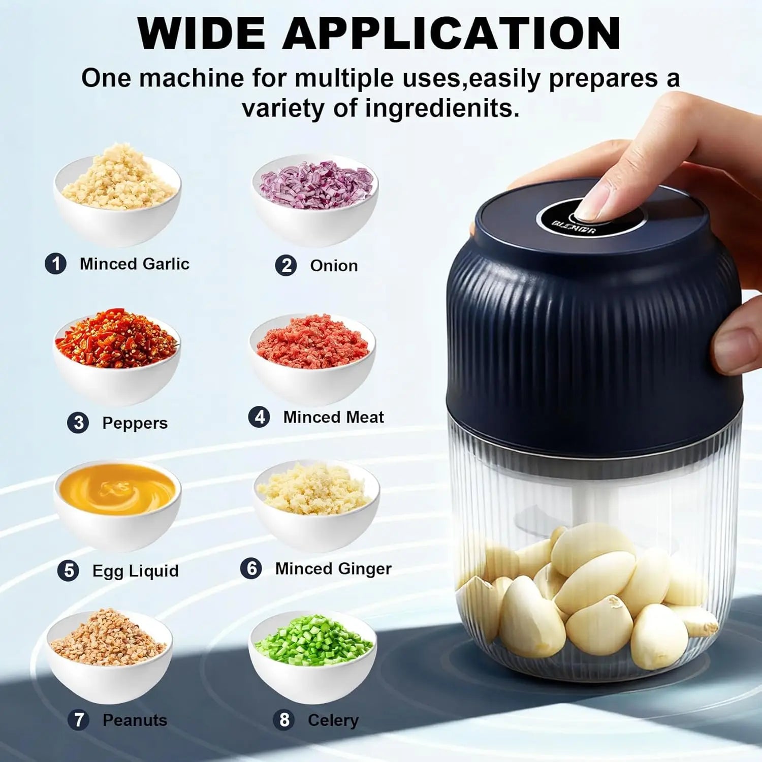 Electric 200ml Garlic Chopper Vegetable Crusher Kitchen Food Mashers Press Machine - Efficient Chopping Tool for Vegetables And Garlic