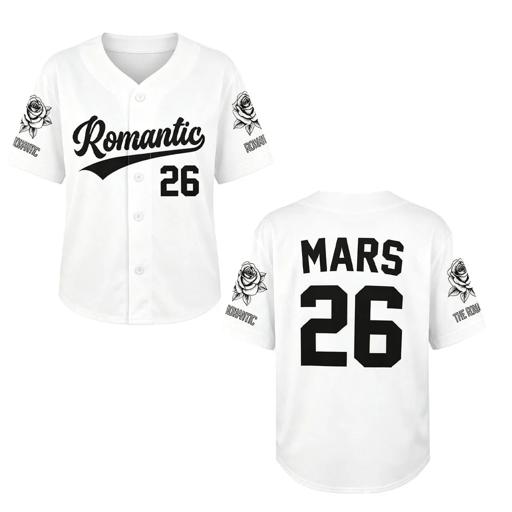 The Romantic Tour 2026 Baseball Jersey Bruno Mars Inspired Concert Tee Rose Print Casual T-shirt For Fans Kids Adults