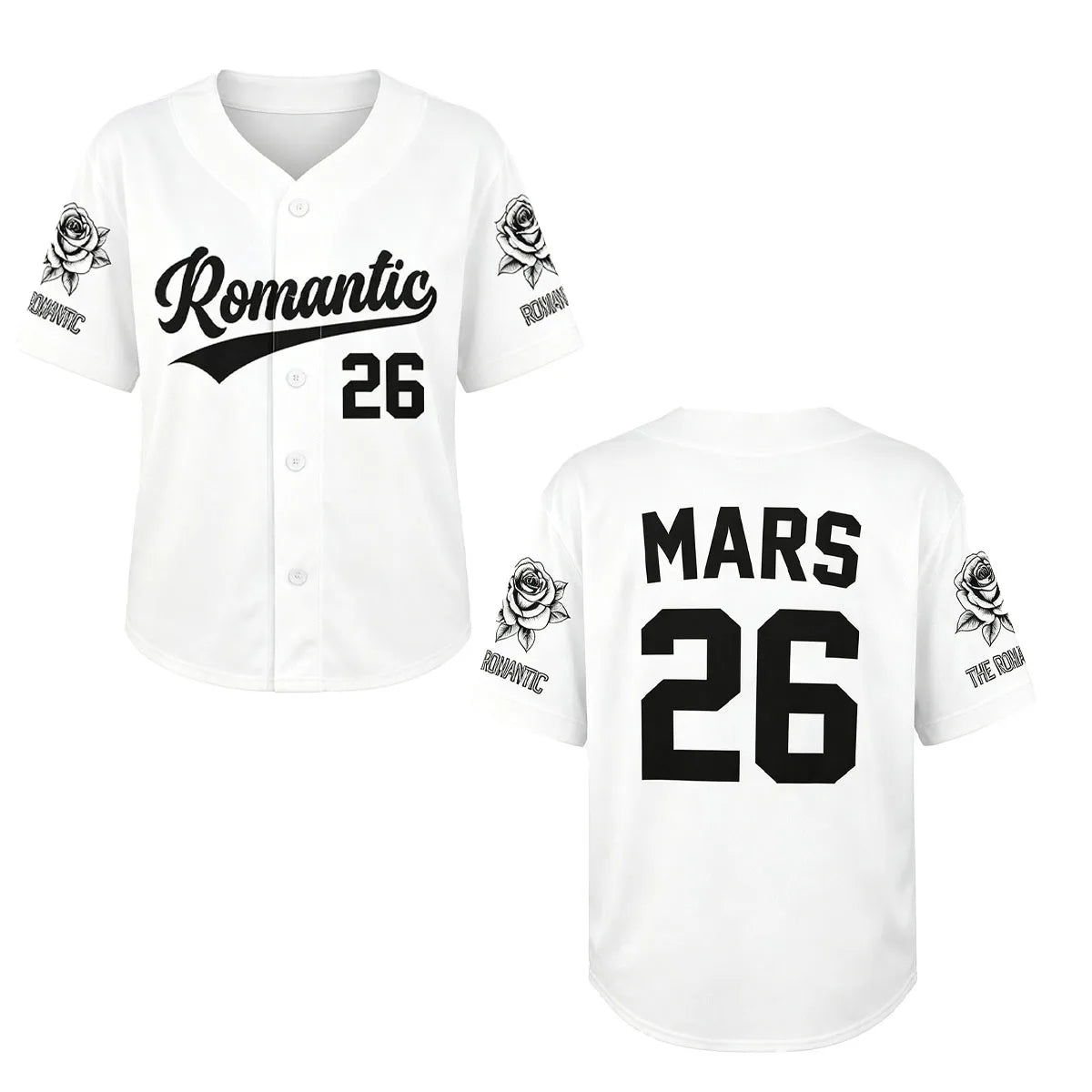 The Romantic Tour 2026 Baseball Jersey Bruno Mars Inspired Concert Tee Rose Print Casual T-shirt For Fans Kids Adults