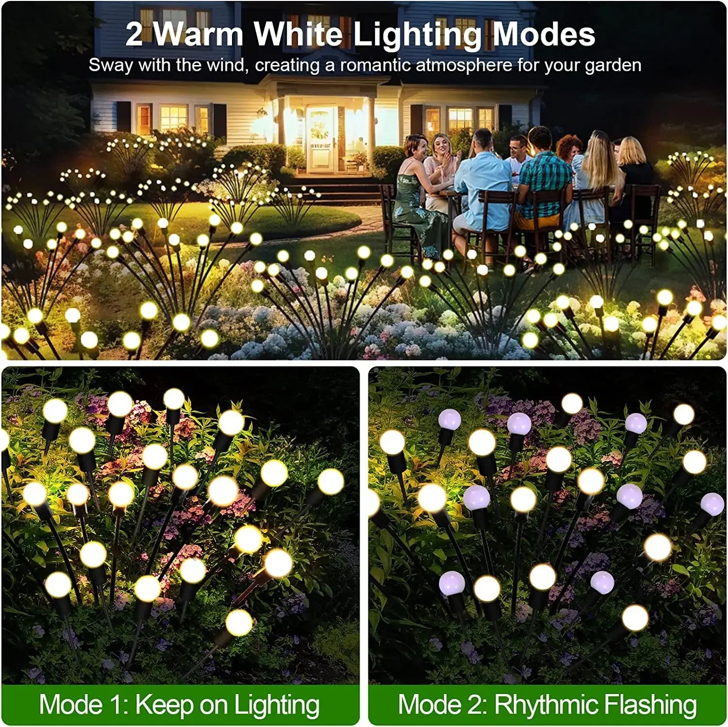 6/810 LED Solar Garden Lights Powered Firefly Lights Outdoor Waterproof Vibrant Garden Lights for Patio Pathway Decoration,Warm