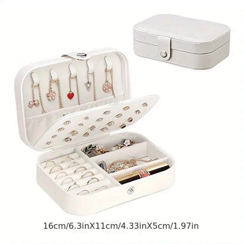 Elegant Jewelry Organizer Compact Travel Case for Earrings Rings Necklace Double Layer Storage