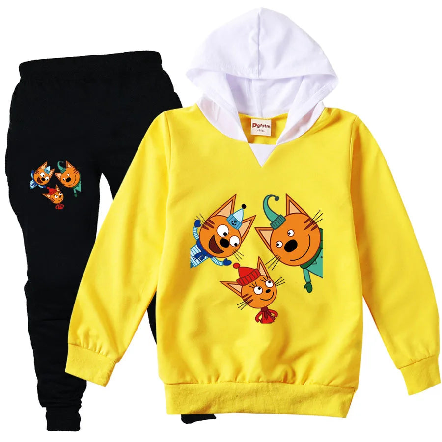 Kid-e-cats Clothes Kids Russian Три Кота My Family Three Happy Cats Hoodie Girls Outfits Children's Sets Boy Clothing
