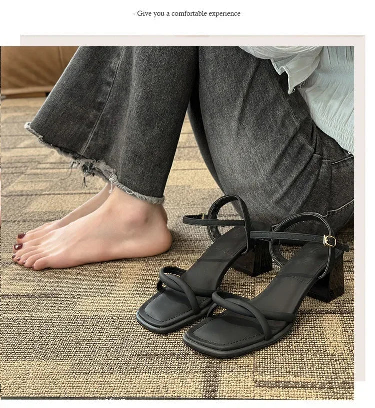 Sandals, 2025 Summer New Fashion Gentle Retro Chunky Non-slip Sandals, A Line with 5cm High Heels Summer Beach Sandals