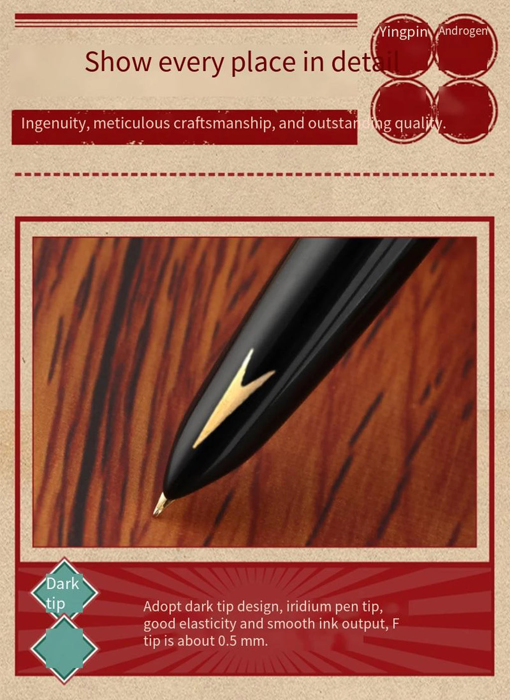 Hero 616S Classic Retro Fountain Pen Dark Tip 0.5mm Iridium Gold Nib Business Office Gift Student School Stationery Supplies