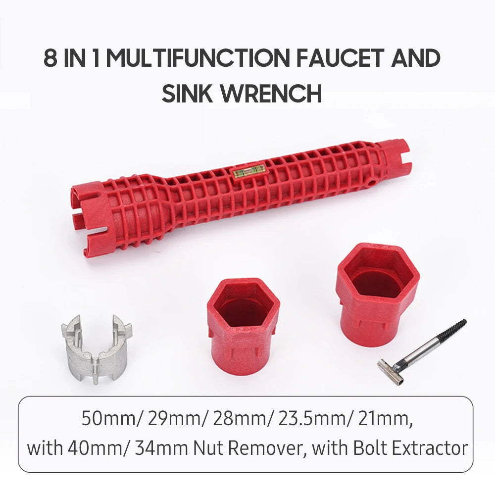 Faucet and Sink Wrench 8 in 1 Multifunctional Wrench Tool with Nut Remover & Bolt Extractor Double-head Plumbing Wrench Quick