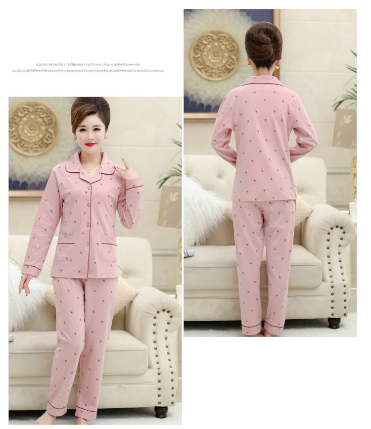 100% Pure Cotton Long Sleeve Sleepwear Set for Elderly Women Spring Summer Autumn Home Clothes Outwear Comfortable Home Suit