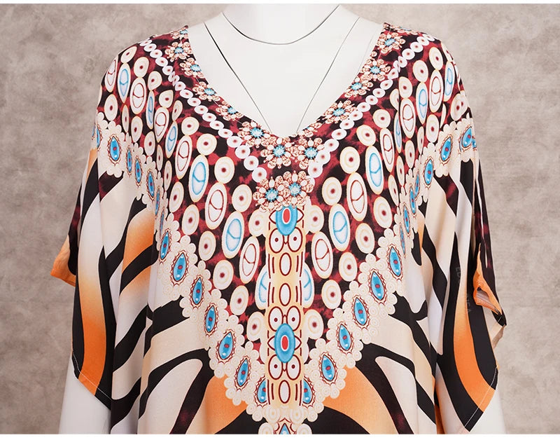 EDOLYNSA 2023 Bohemian Printed Loose Kaftan Casual Summer Vacation Maxi Dress Women Clothing Beach Wear Swim Suit Cover Up Q1469