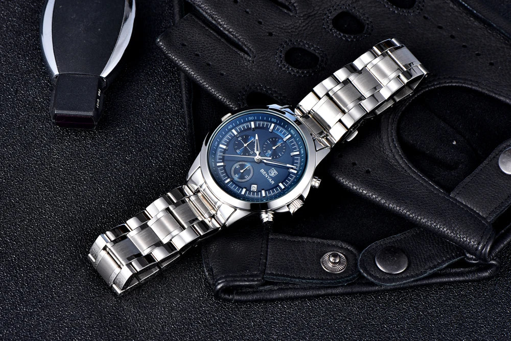 BENYAR Men's Watches Luxury Quartz Wristwatches Chronograph Watch Men Gifts Waterproof Stainless Steel Clock Reloj Hombre 2025