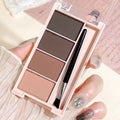 A set of 4-color eyebrow powder trays with brushes in gray and brown matte tones for long-lasting color rendering, filling and s