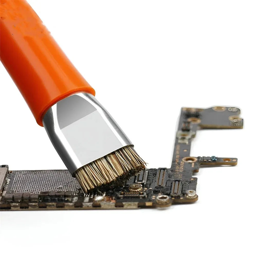 Safe double-ended brush circuit board repair for integrated circuit chips, cleaning of mobile phone/computer motherboards