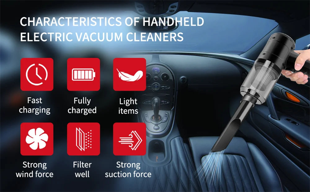 Handheld Vacuum Cordless High Power 15000PA Compressed Air Dust Collector Mini Portable Car Vacuum Cleaner Hairdryer