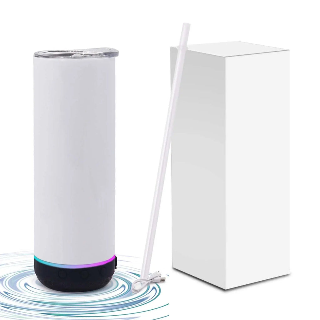Music Speaker Tumbler with Straw and Lid 20oz Skinny Double Wall Stainless Steel Music Cup with Detachable LED Bluetooth Speaker
