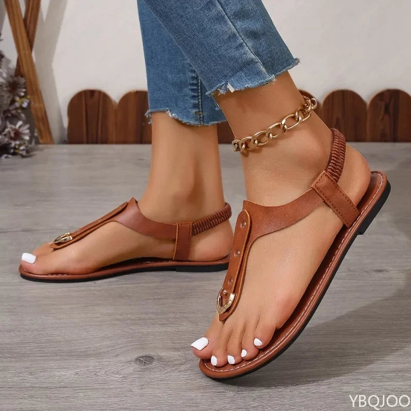 Summer New Style Flat Bottomed Oversized Sandals with Clipped Toes Comfortable To Wear with Elastic Band Sandals on The Outside
