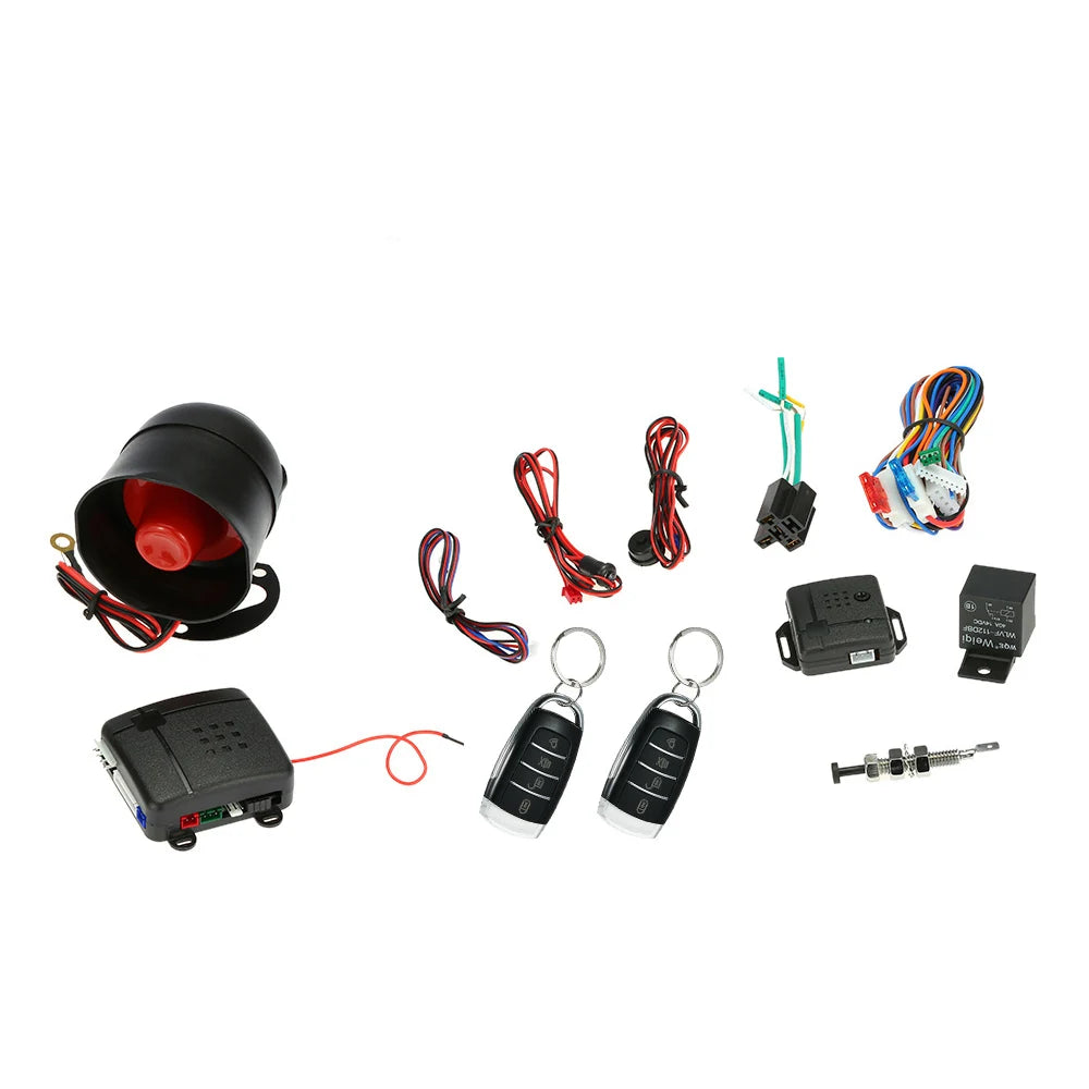 Universal Car Vehicle Security System Burglar Alarm Protection Anti-theft System 2 Remote with Siren Wiring Harness Programmable
