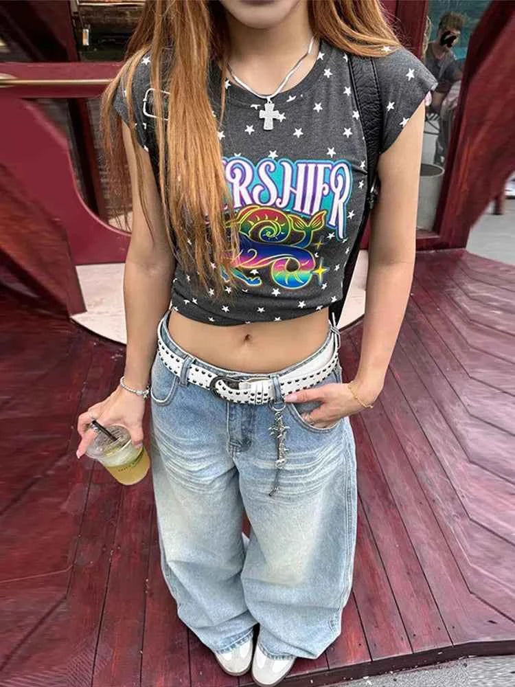 Women's Jeans Vintage Printed High Waist Zipper Pockets Straight Leg Trousers Female 2026 Spring Fashion Woman Clothes Outwears
