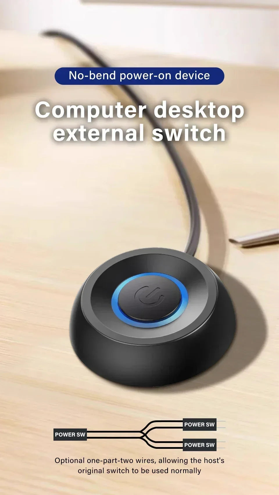 1.8M Computer Desktop  Extension Cable Switch Round Startup Switch Home Office PC Motherboard External Start Power On/Off Button