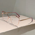 KAMMPT Oversized Cat Eye Glasses Women New Vintage Metal Rim Blue Light Blocking Eyeglasses Trendy Fashion Design Optical Frames