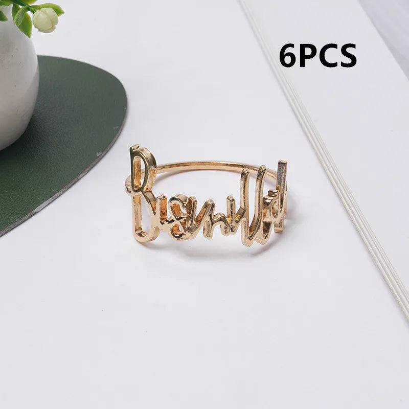 6Pcs Bismillah Napkin Rings Eid Mubarak Muslim Islamic Ramadan Kareem Alloy Napkin Buckle Wedding Dinner Table Decorations