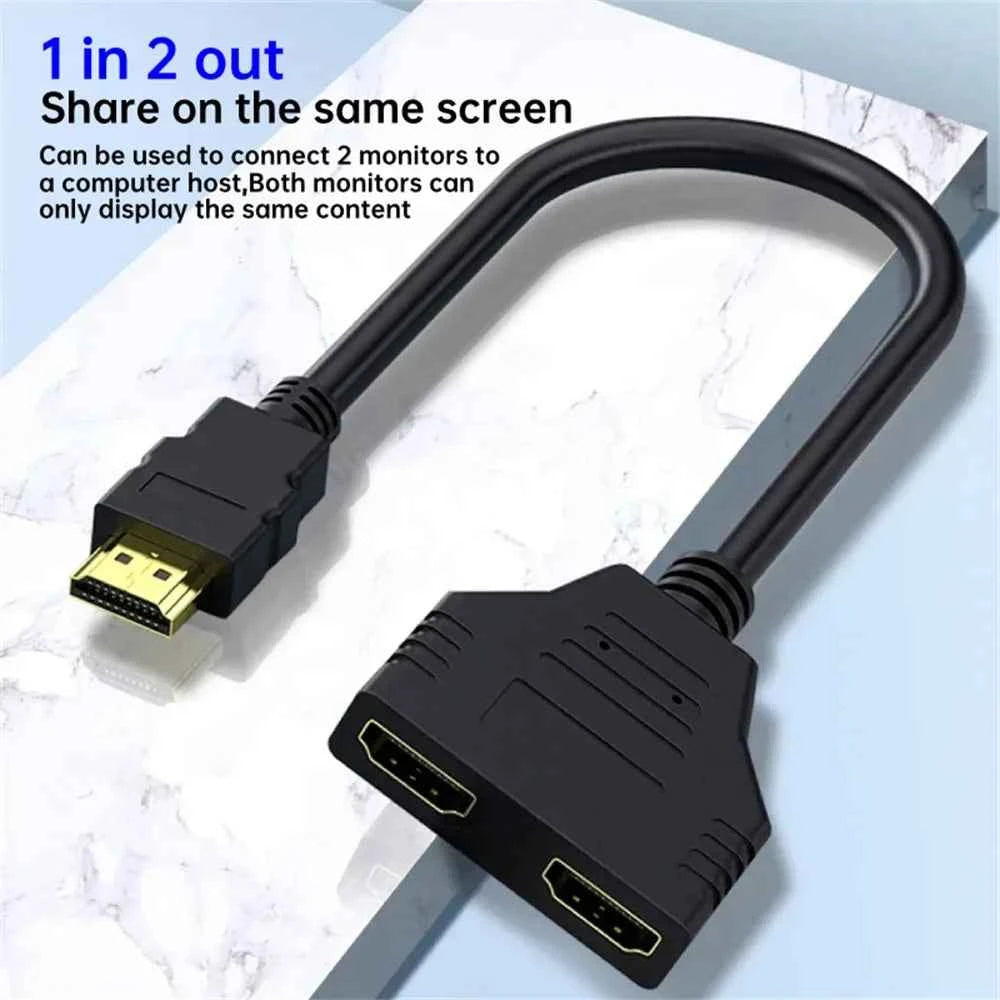 HD 1080P Dual Port 1 in 2 Out Cable HDMI Splitter Male To Female HDTV Adapter For Laptop TV Box Monitor HDMI-Compatible Splitter