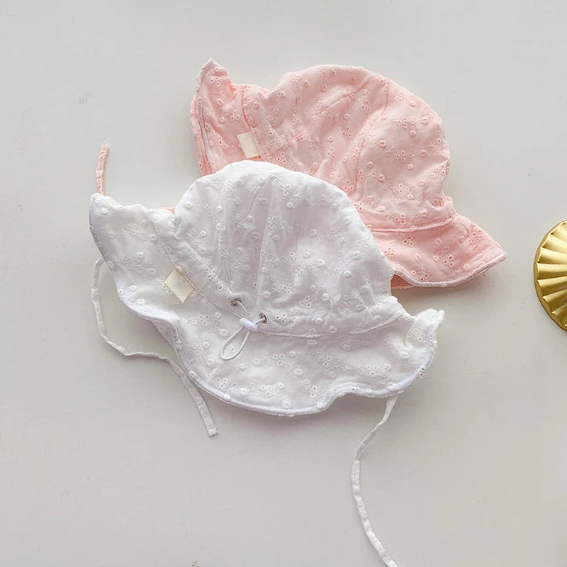 Hollow Out Flower Baby Hat Summer Soft Cotton Breathable Bucket Hat For Newborn Sun Protection Adjustable Toddler Kid Panama Cap