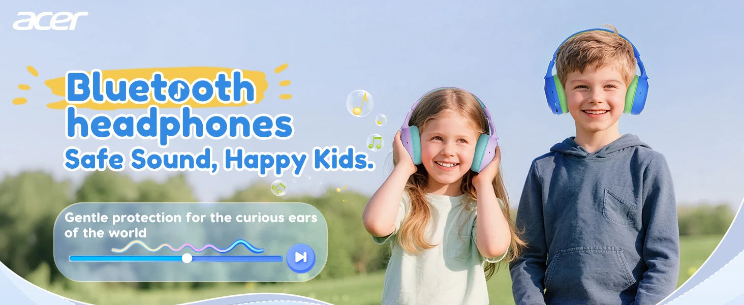 Acer Kids Bluetooth 6.0 Headphones with Built-in Mic 85/94dB Volume Limited Lightweight Over-Ear Wireless Headphones for Kids